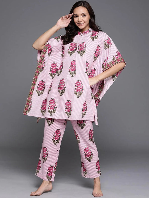 Pink Printed Cotton Night Suit - Jashvi