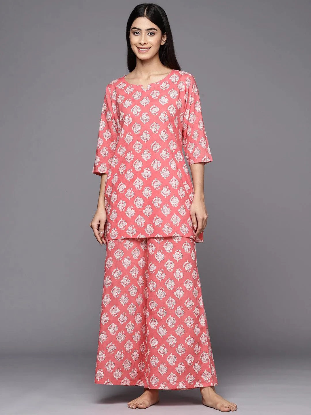 Pink Printed Cotton Night Suit - Jashvi