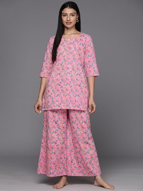 Pink Printed Cotton Night Suit - Jashvi