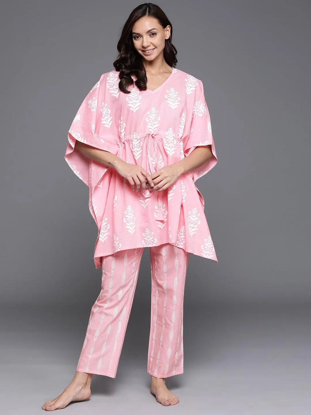 Pink Printed Cotton Night Suit - Jashvi