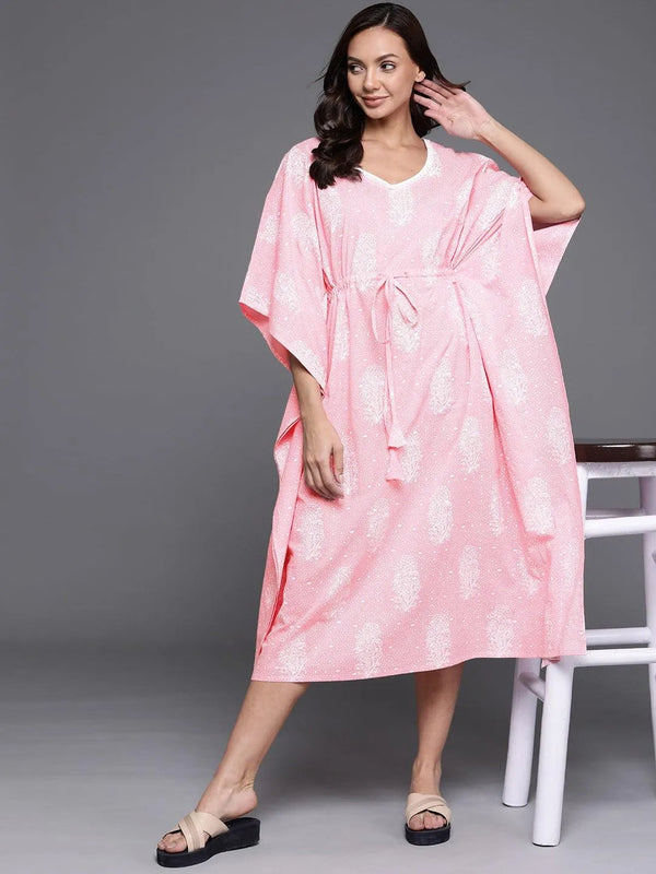 Pink Printed Cotton Nightdress - Jashvi