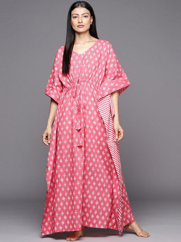 Pink Printed Cotton Nightdress - Jashvi