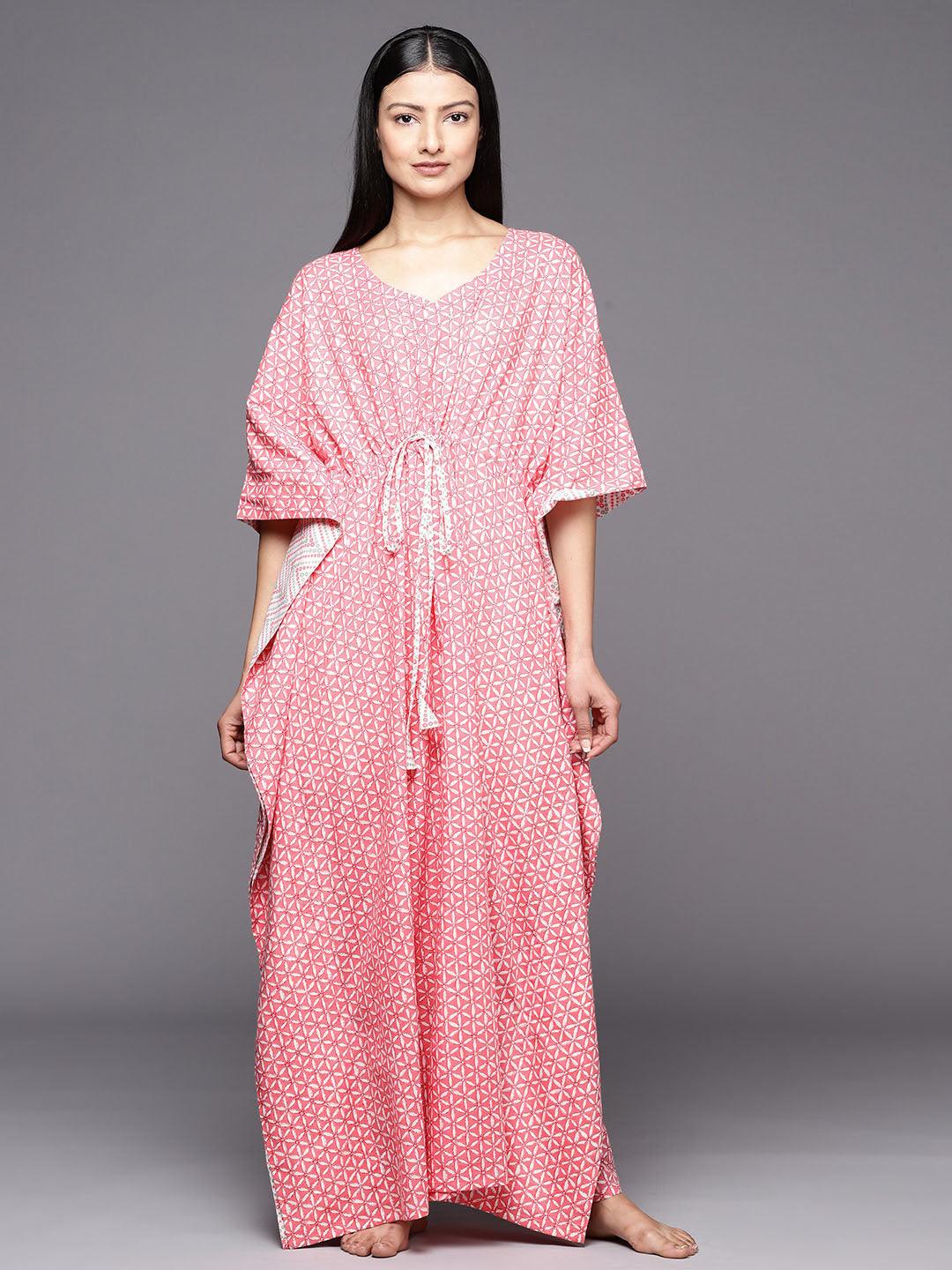 Pink Printed Cotton Nightdress - Jashvi