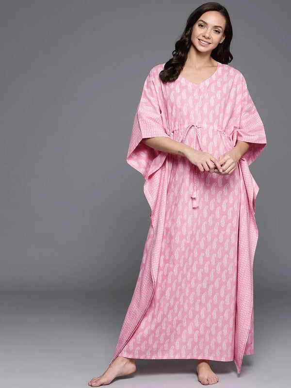 Pink Printed Cotton Nightdress - Jashvi