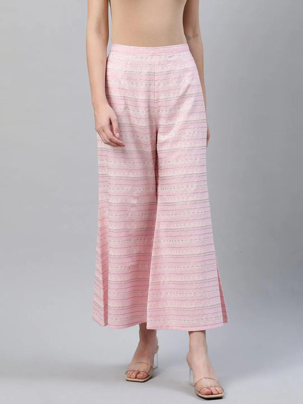 Pink Printed Cotton Palazzos - Jashvi