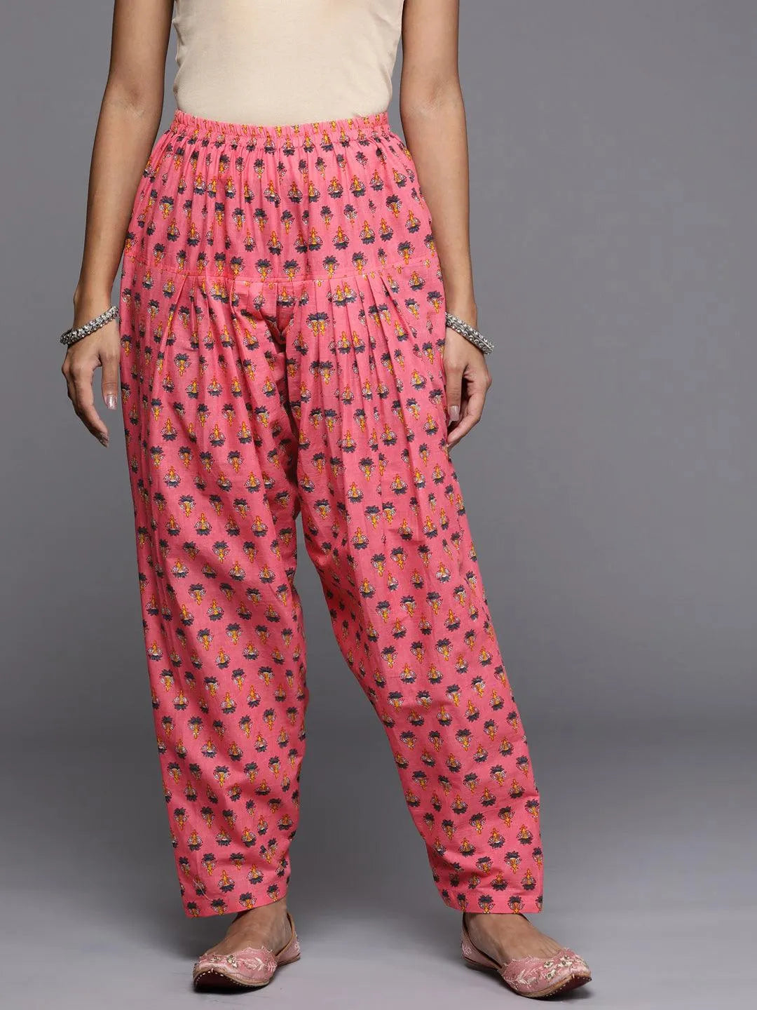 Pink Printed Cotton Salwar Pants - Jashvi