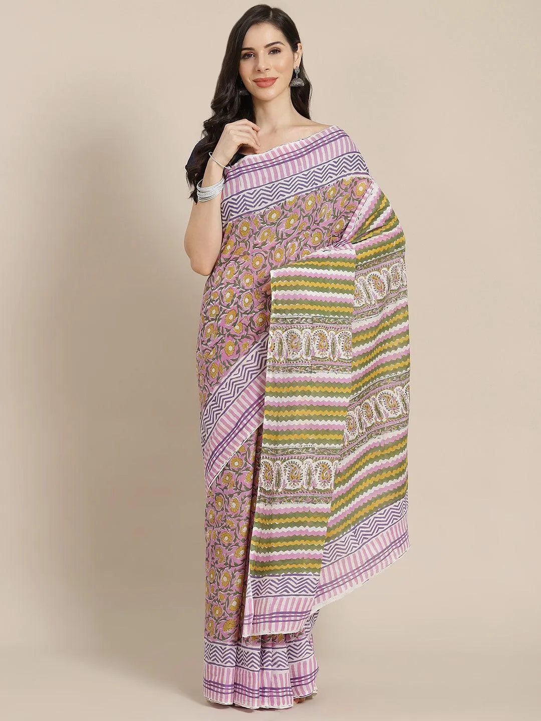 Pink Printed Cotton Saree - Jashvi