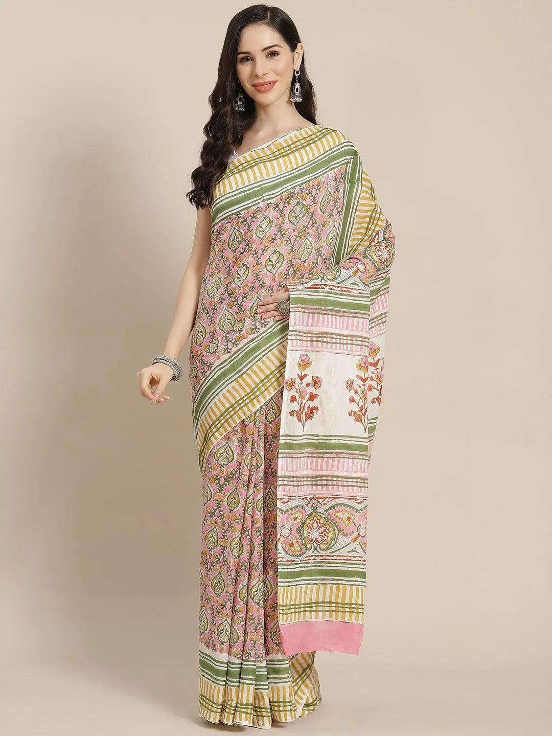 Pink Printed Cotton Saree - Jashvi