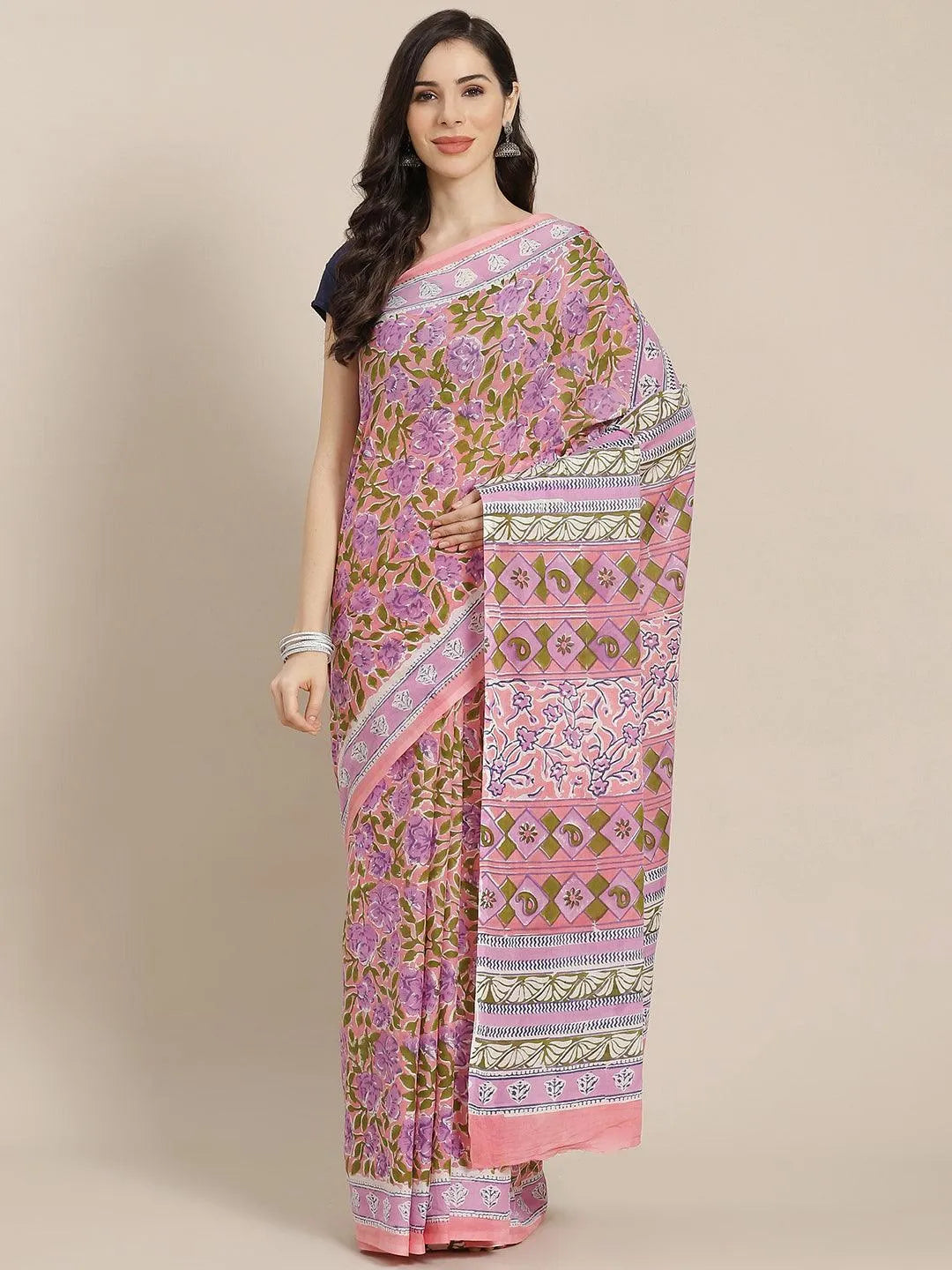 Pink Printed Cotton Saree - Jashvi