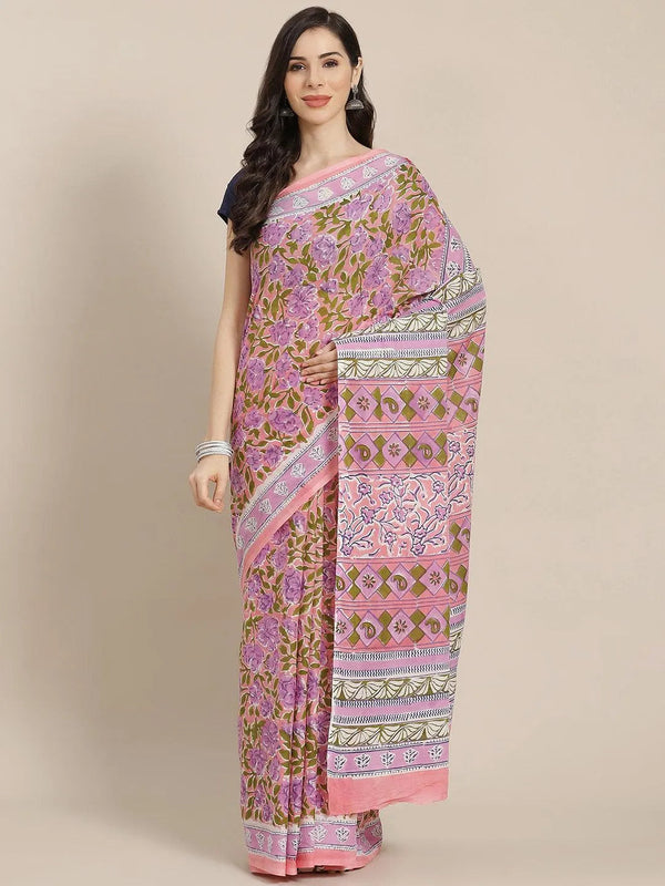 Pink Printed Cotton Saree - Jashvi