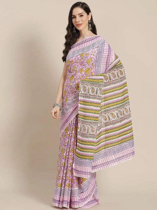 Pink Printed Cotton Saree - Jashvi