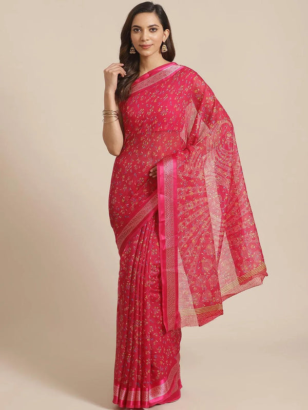 Pink Printed Cotton Saree - Jashvi