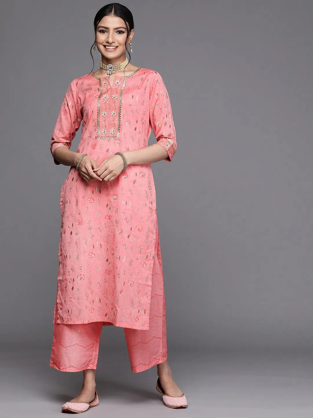 Pink Printed Cotton Silk Kurta - Jashvi