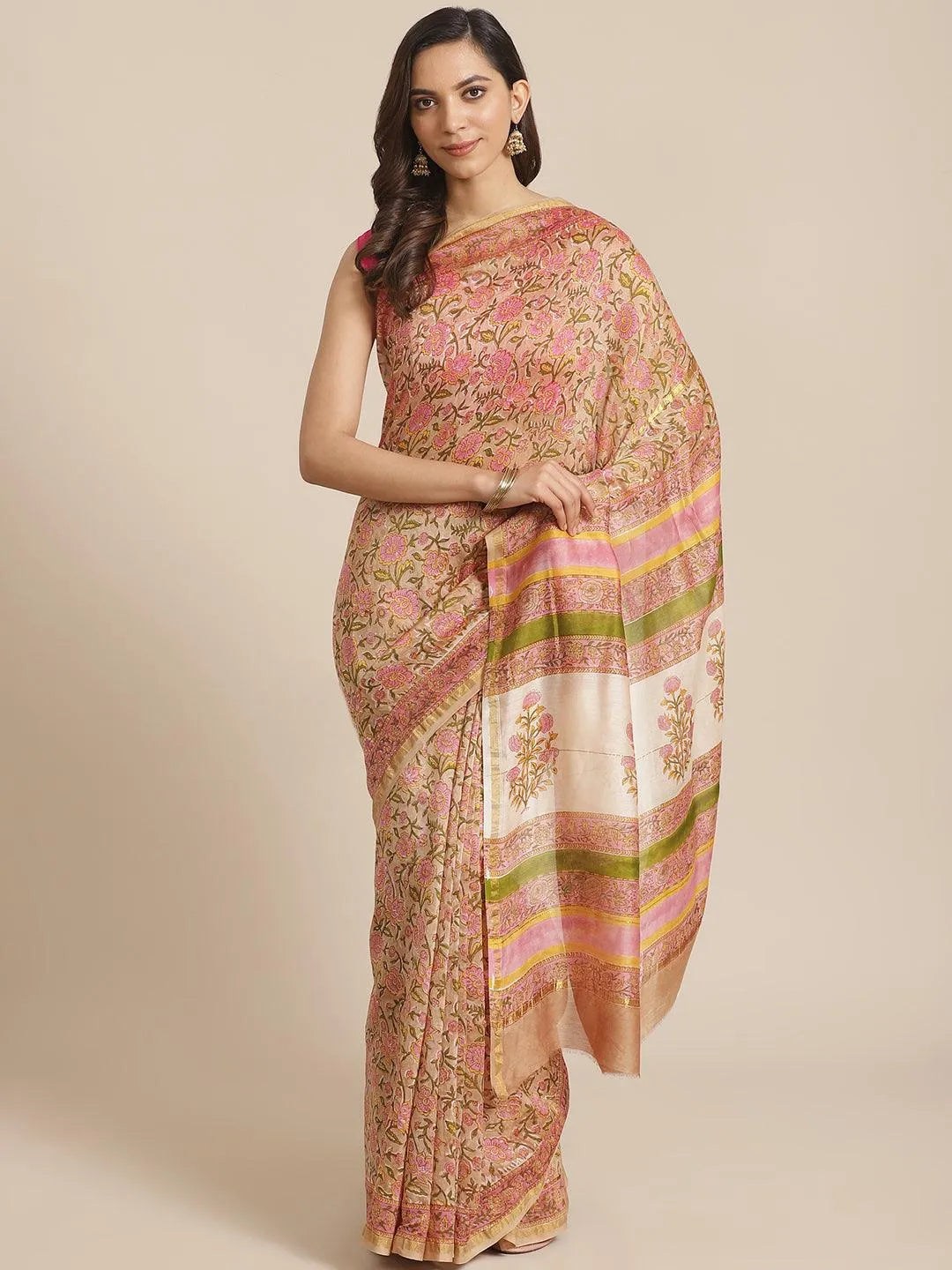 Pink Printed Cotton Silk Saree - Jashvi