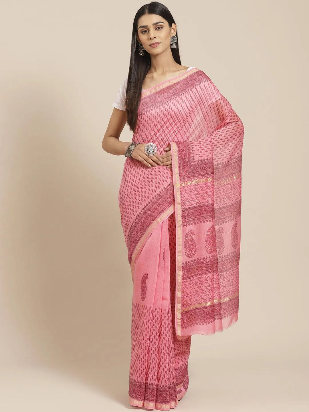 Pink Printed Cotton Silk Saree - Jashvi