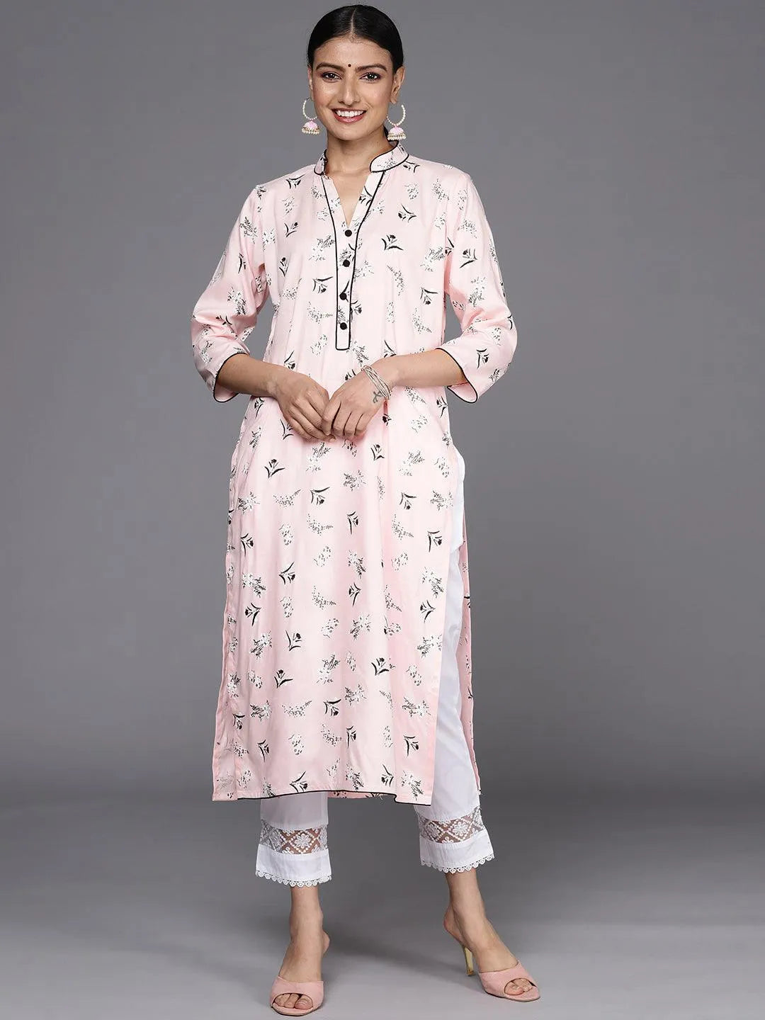 Pink Printed Cotton Straight Kurta - Jashvi