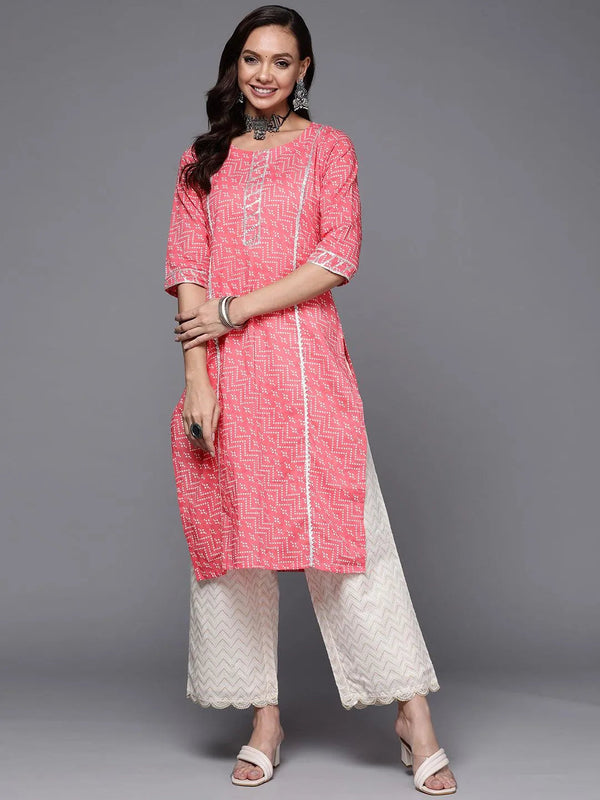 Pink Printed Cotton Straight Kurta - Jashvi