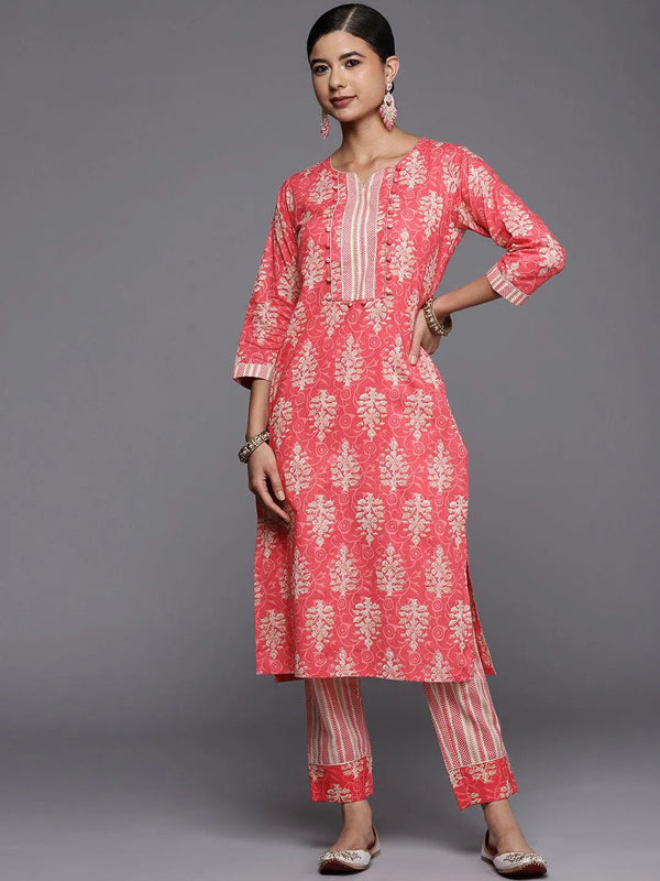 Pink Printed Cotton Straight Kurta - Jashvi