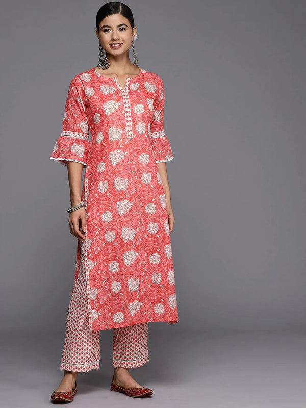 Pink Printed Cotton Straight Kurta - Jashvi