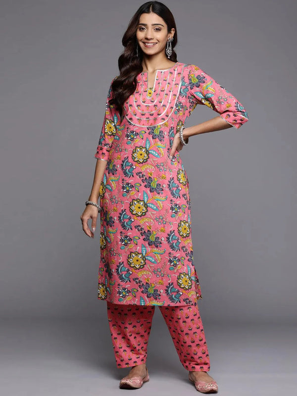 Pink Printed Cotton Straight Kurta - Jashvi