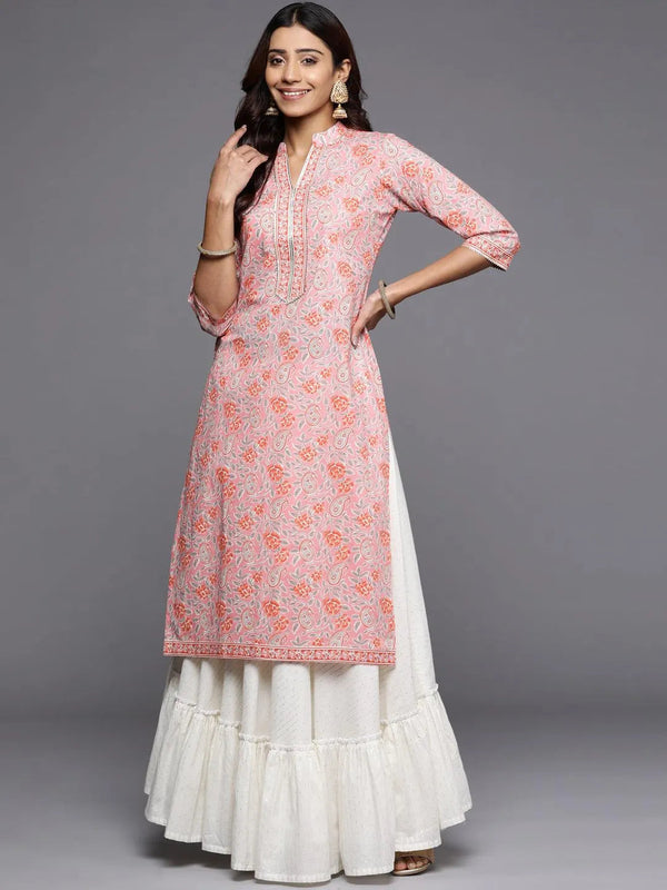 Pink Printed Cotton Straight Kurta - Jashvi