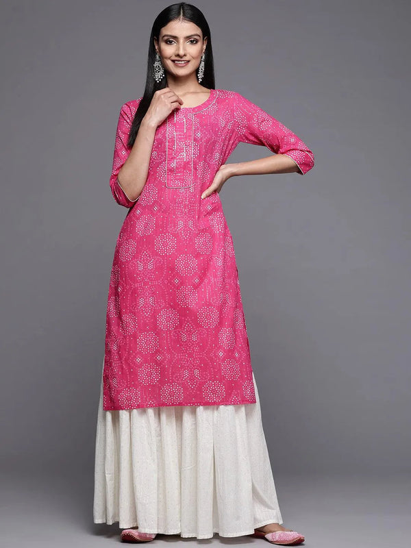 Pink Printed Cotton Straight Kurta - Jashvi