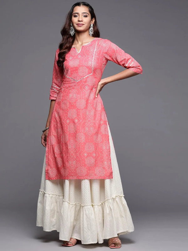 Pink Printed Cotton Straight Kurta - Jashvi