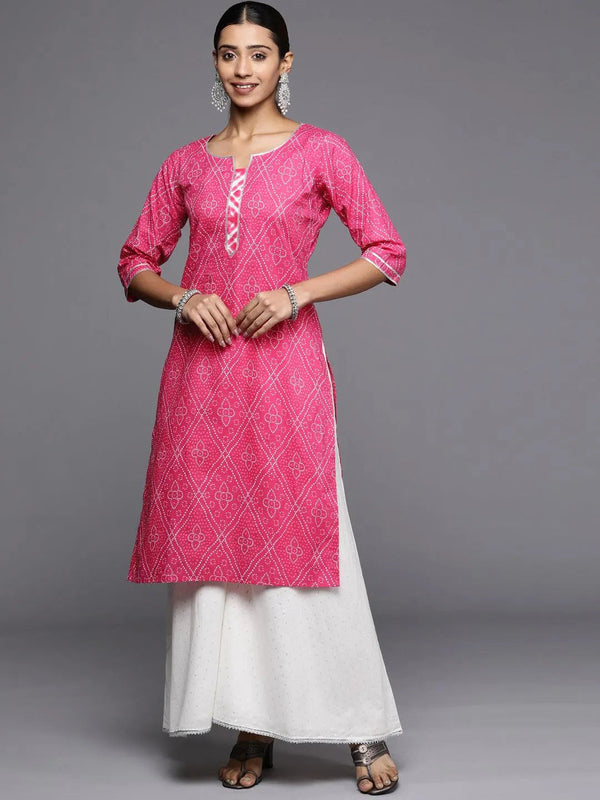 Pink Printed Cotton Straight Kurta - Jashvi