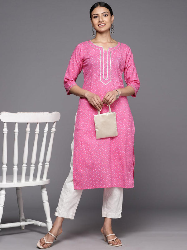 Pink Printed Cotton Straight Kurta - Jashvi