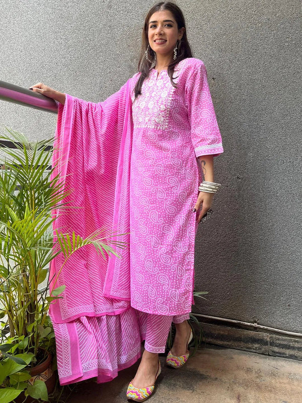 Pink Printed Cotton Suit Set - Jashvi