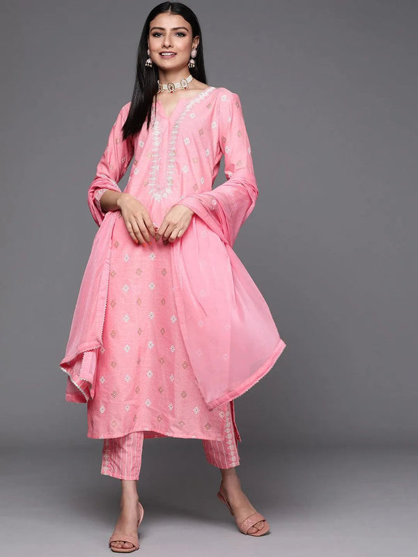 Pink Printed Cotton Suit Set - Jashvi