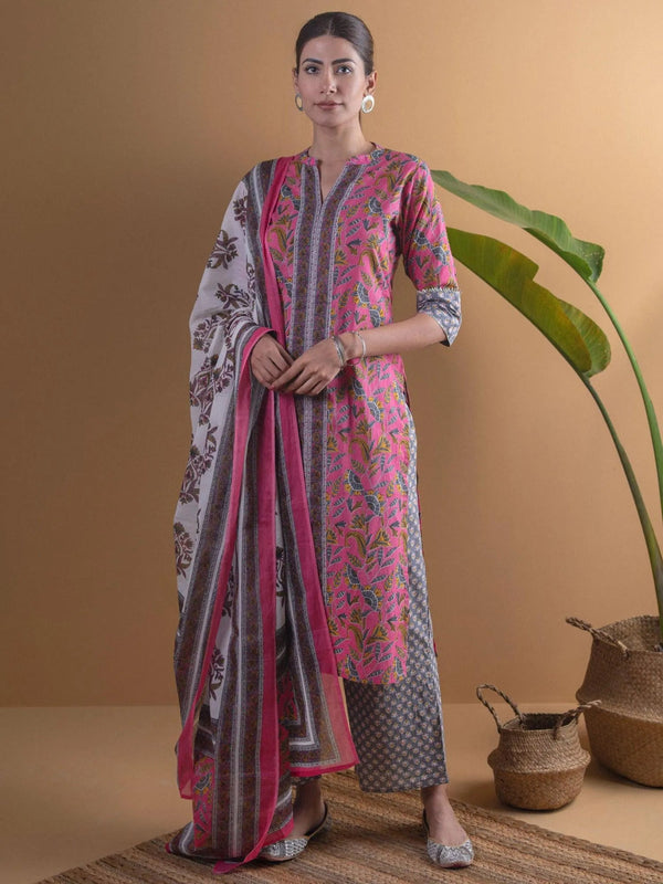 Pink Printed Cotton Suit Set - Jashvi