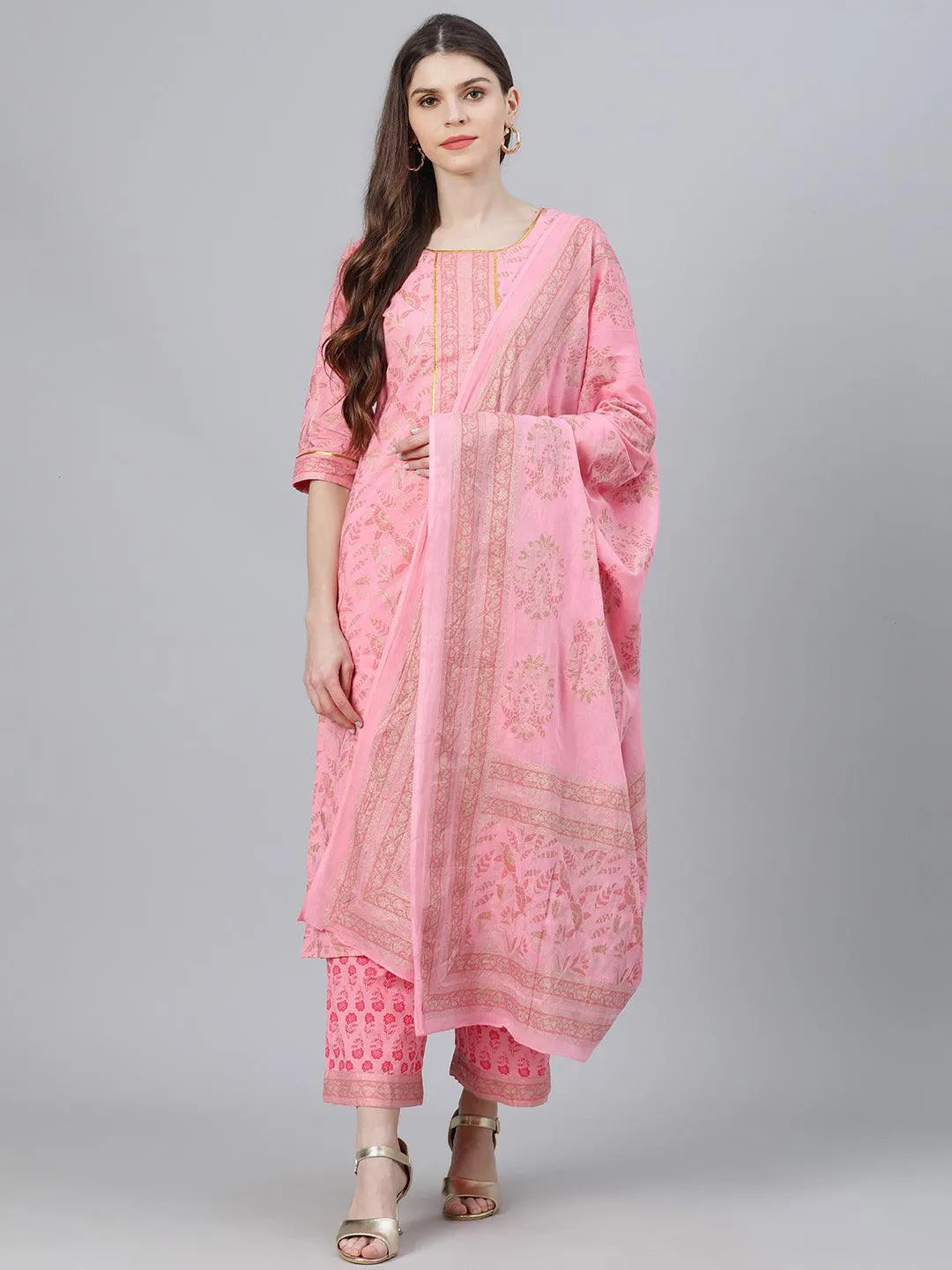 Pink Printed Cotton Suit Set - Jashvi