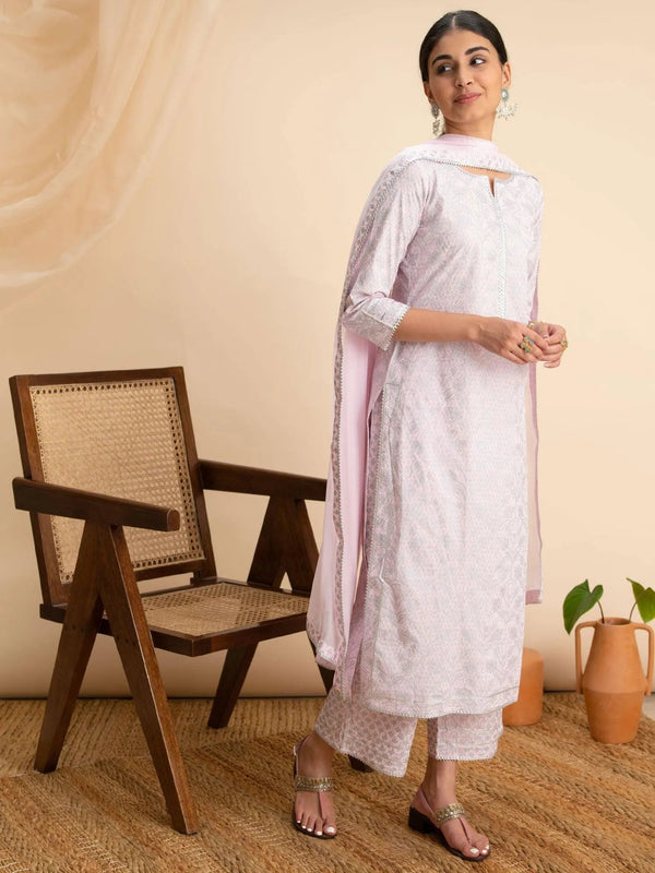 Pink Printed Cotton Suit Set - Jashvi