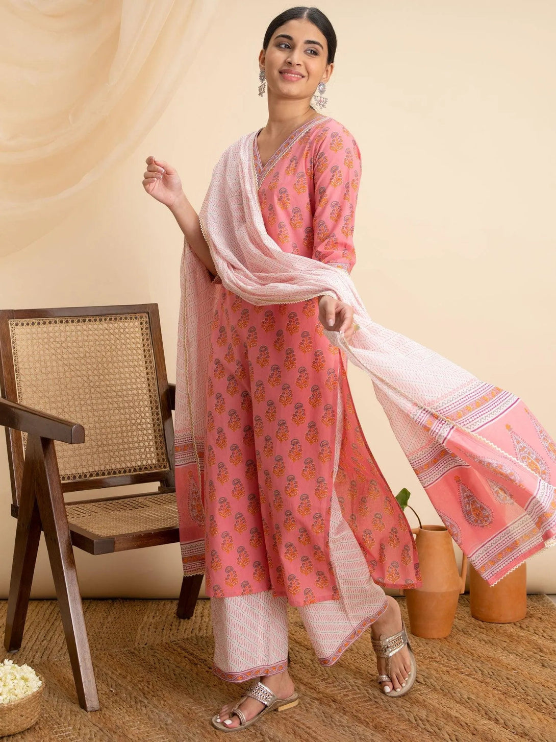 Pink Printed Cotton Suit Set - Jashvi