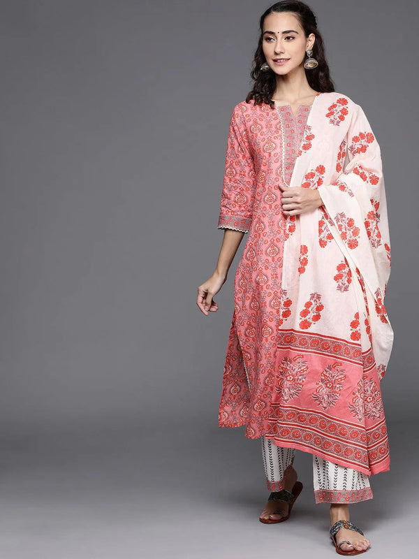 Pink Printed Cotton Suit Set - Jashvi