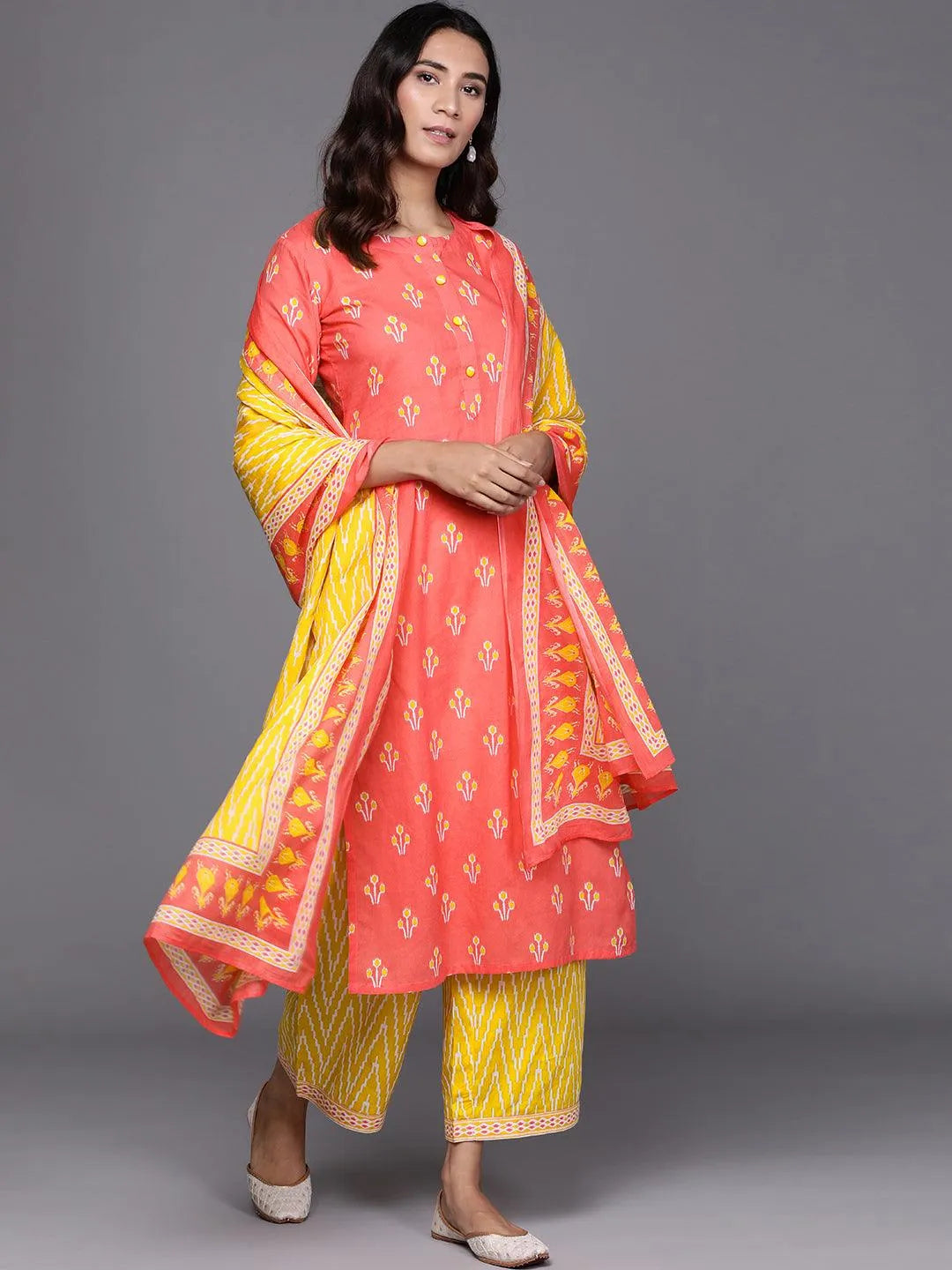 Pink Printed Cotton Suit Set - Jashvi