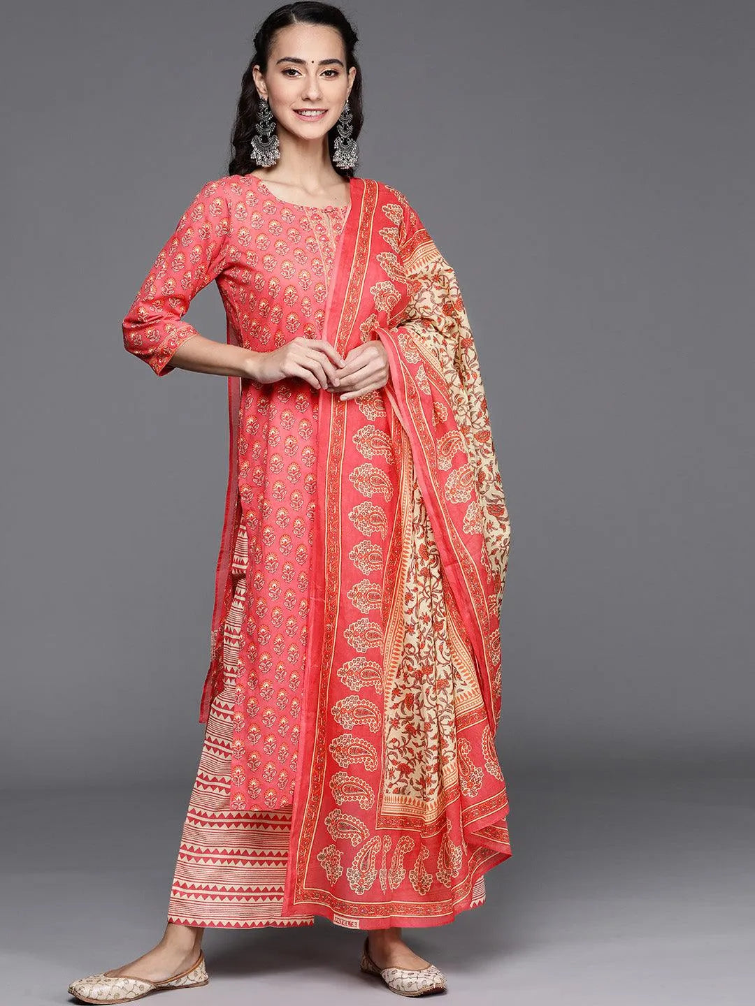 Pink Printed Cotton Suit Set - Jashvi