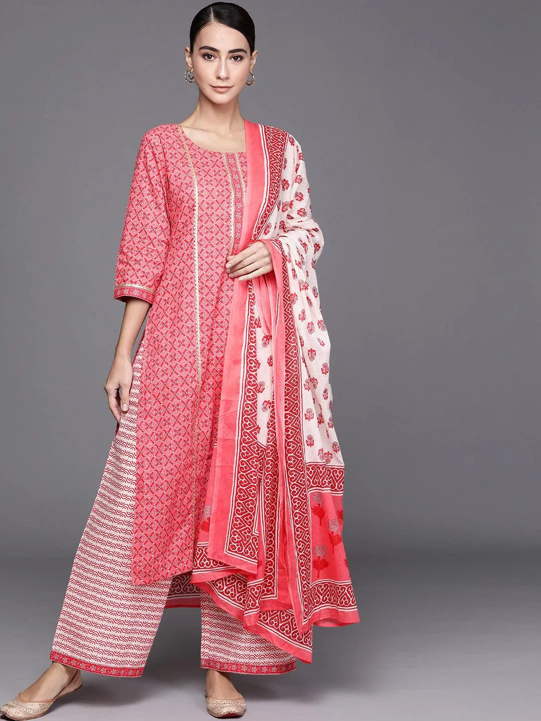 Pink Printed Cotton Suit Set - Jashvi