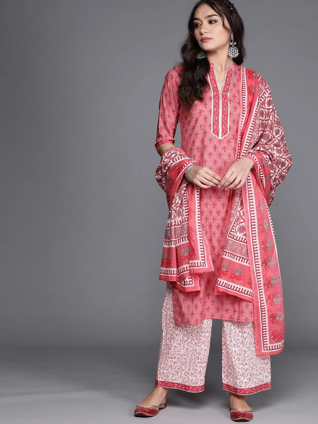 Pink Printed Cotton Suit Set - Jashvi