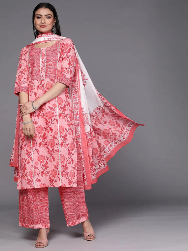 Pink Printed Cotton Suit Set - Jashvi