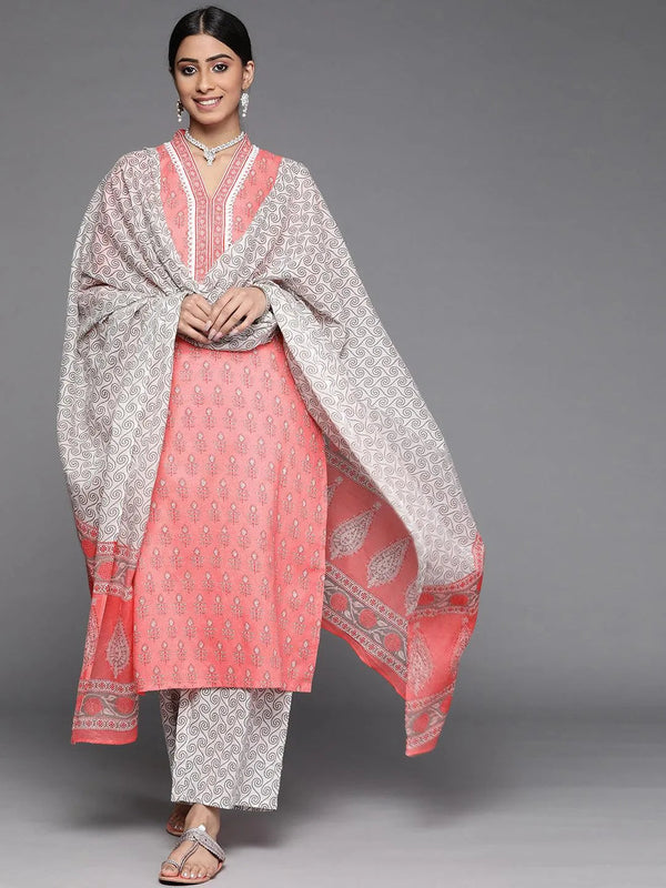 Pink Printed Cotton Suit Set - Jashvi