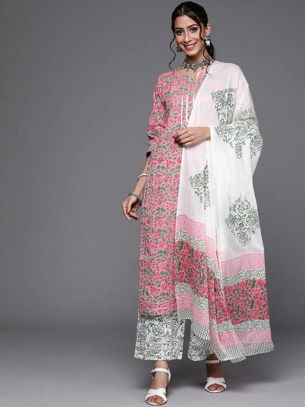 Pink Printed Cotton Suit Set - Jashvi