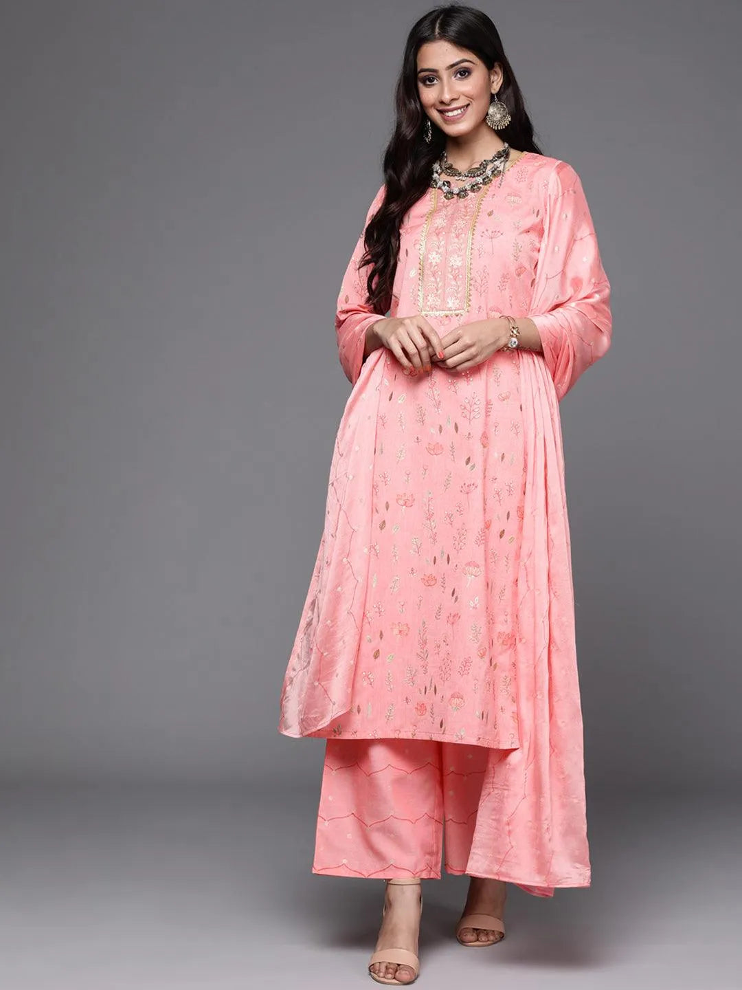 Pink Printed Cotton Suit Set - Jashvi