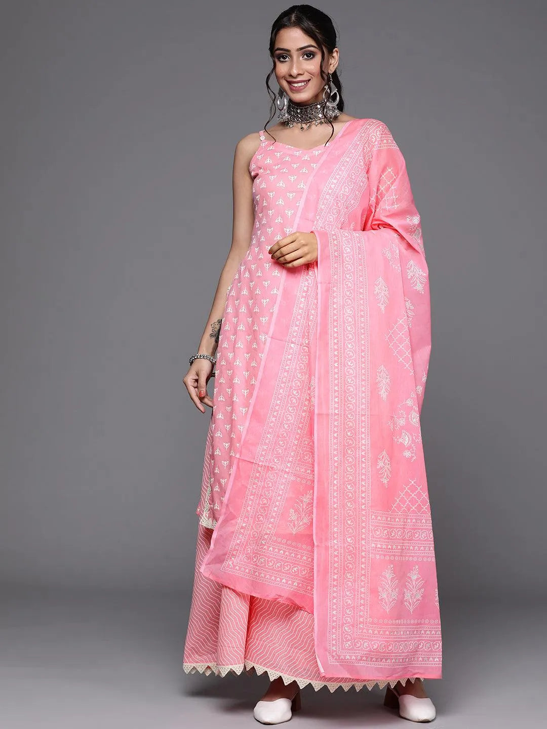 Pink Printed Cotton Suit Set - Jashvi