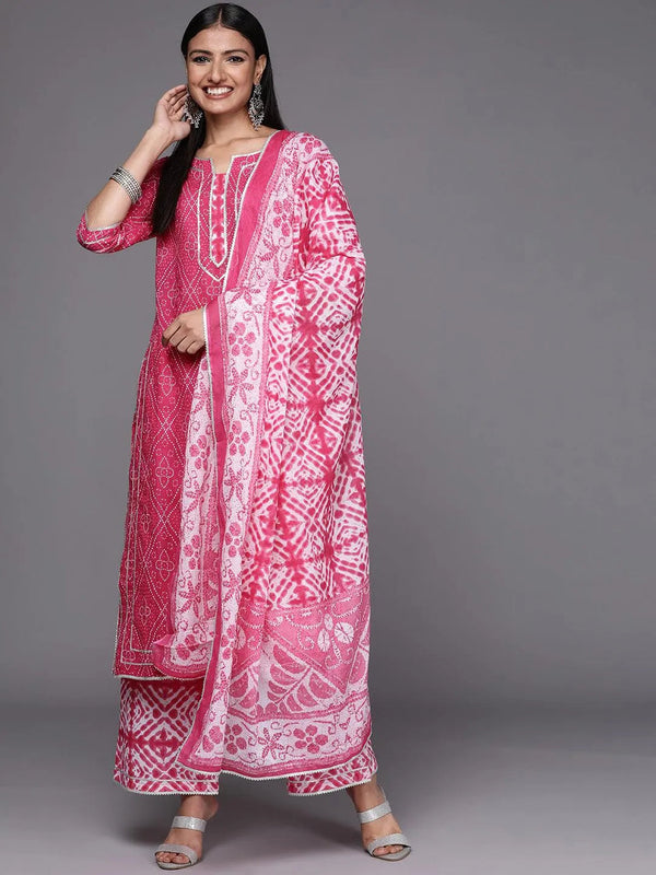 Pink Printed Cotton Straight Suit Set - Jashvi