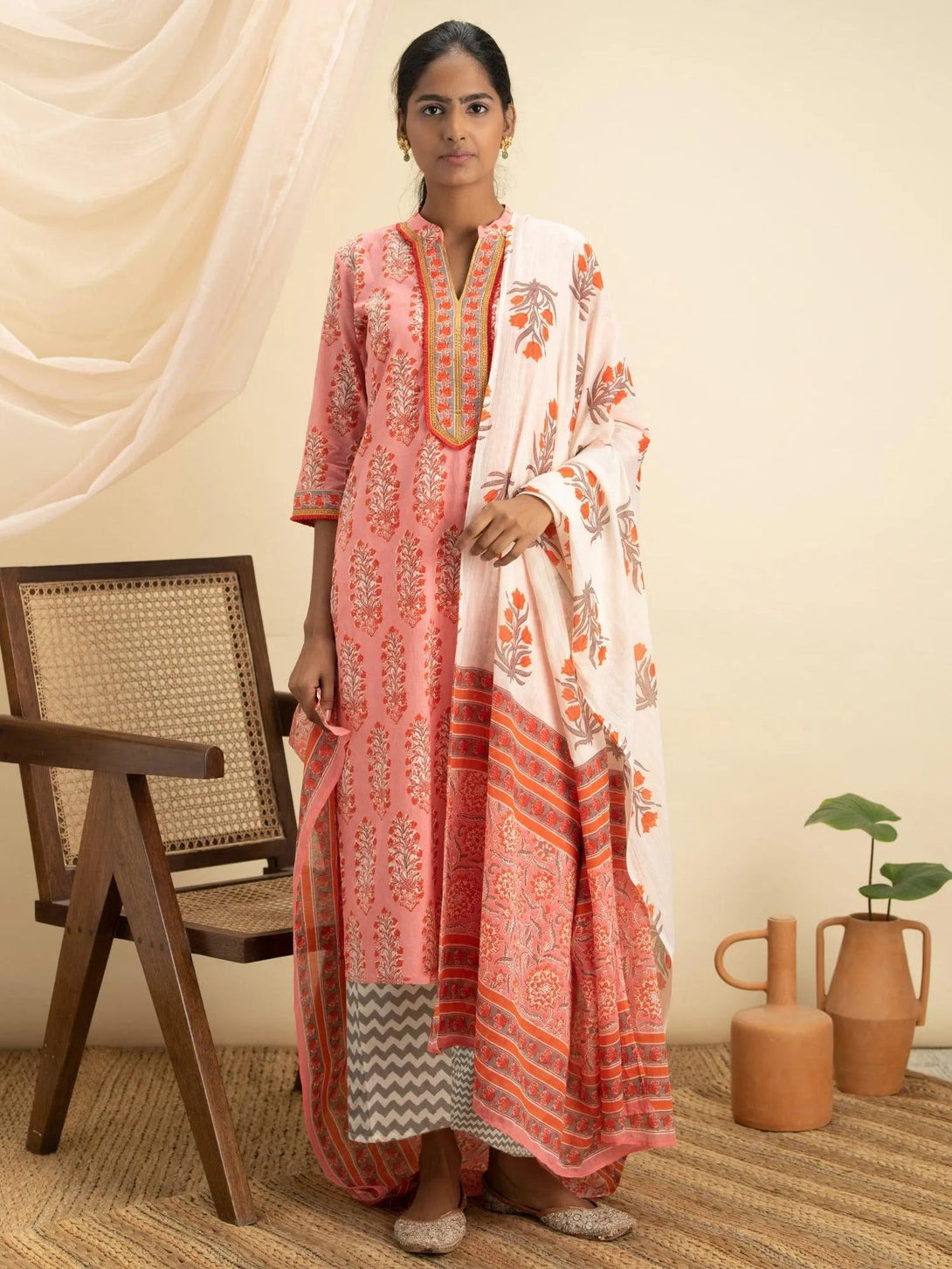 Pink Printed Cotton Suit Set - Jashvi