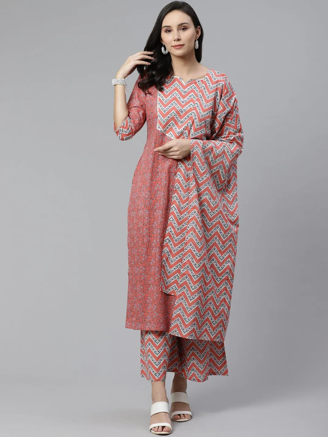 Pink Printed Cotton Suit Set - Jashvi