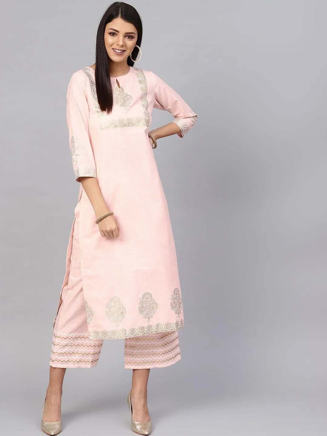 Pink Printed Cotton Kurta Set - Jashvi