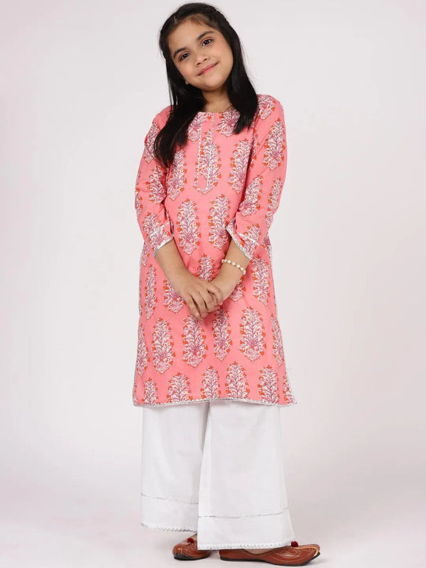 Pink Printed Cotton Kurta Set - Jashvi